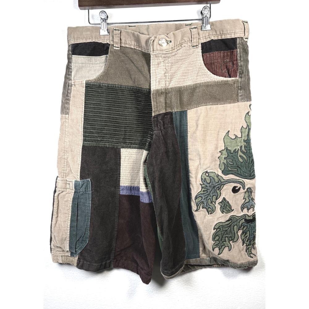 Grateful Dead Patchwork Corduroy Shorts Mens 35 Multicolor Excellent Boho Leaf